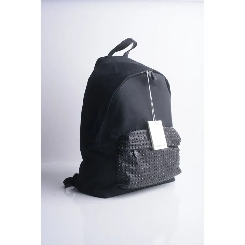 GIVENCHY Unisex Bookbag CI Back Pack Black Large Studded Canvas Leather NWT - Picture 2 of 10